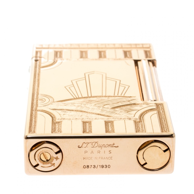 Pre Owned ST Dupont Art Deco Ligne 2 Textured Rose Gold Finish Limited Edition Lighter
