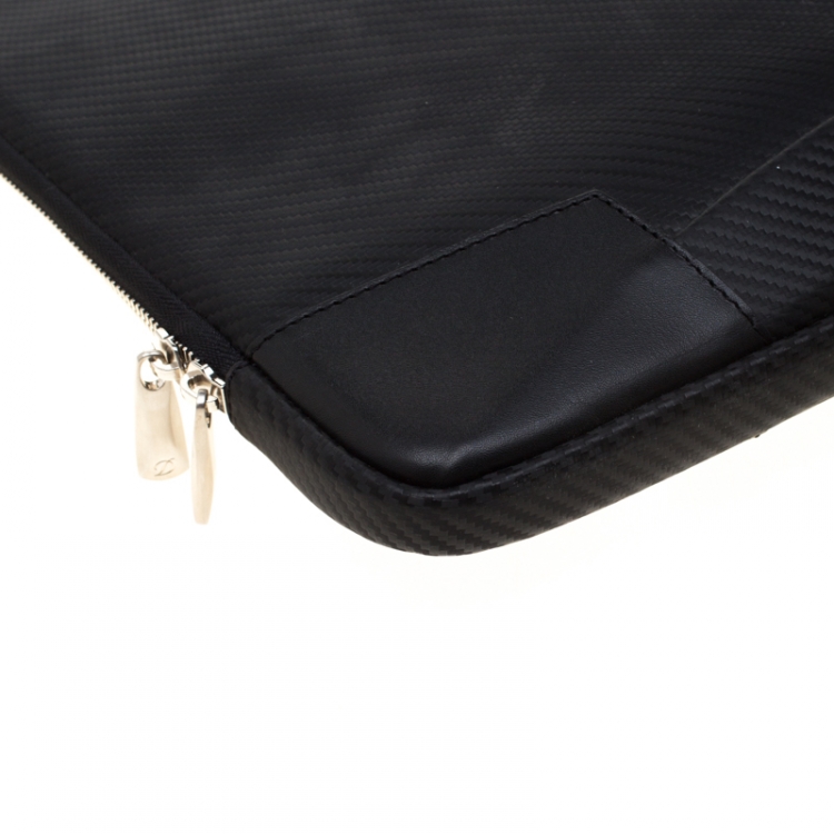 Pre Owned S.T. Dupont Black Leather Carbone Laptop Case Bag