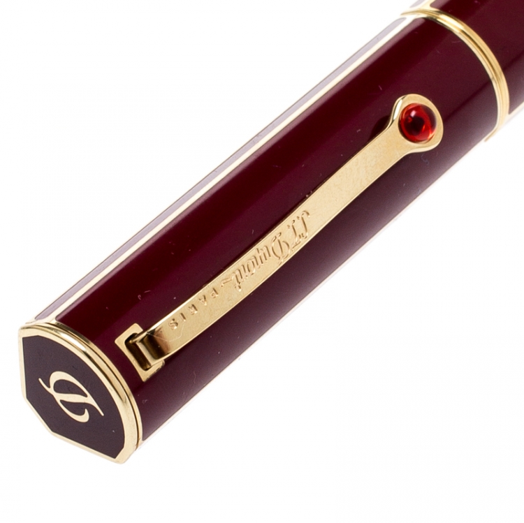Pre Owned S.T. Dupont Red Lacquer Yellow Gold Plated Rollerball Pen