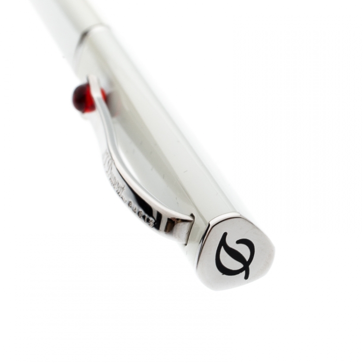 Pre Owned S.T.Dupont Karl Lagerfeld Edition White Lacquer Palladium Finish Ballpoint Pen