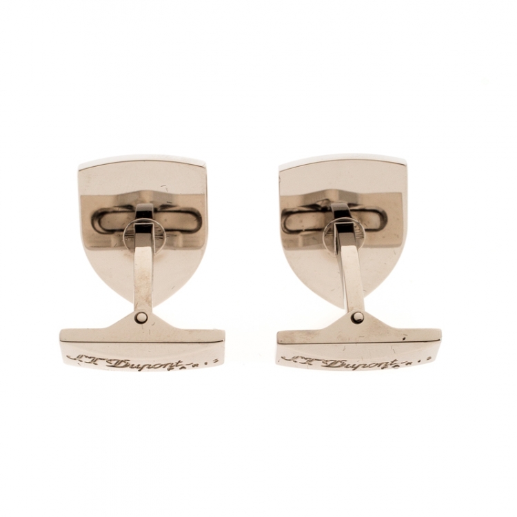 Pre Owned S.T. Dupont Blazon Black Lacquer Silver Tone Cufflinks 