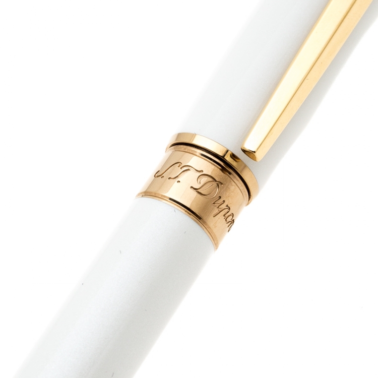 Pre Owned S.T. Dupont Line D Pearly White Lacquer Gold Plated Ballpoint Pen