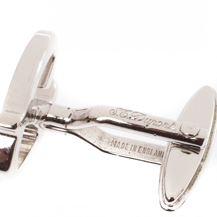 Pre Owned S.T. Dupont D Logo Silver Tone Classic Cufflinks