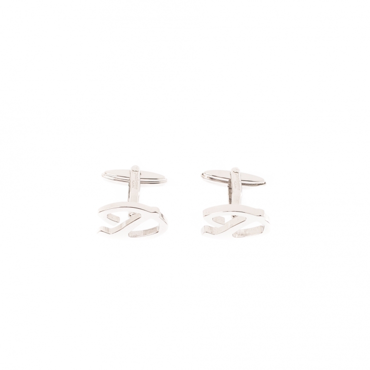 Pre Owned S.T. Dupont D Logo Silver Tone Classic Cufflinks