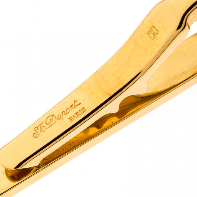 Pre Owned S.T. Dupont Black Enamel Gold Plated Tie Bar