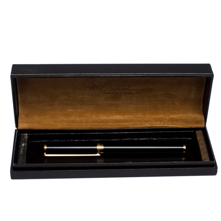 Pre Owned S.T. Dupont Black Lacquer Gold Plated Rollerball Pen