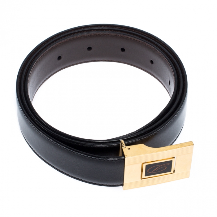 Pre Owned S.T. Dupont Black Leather Belt Size 95CM