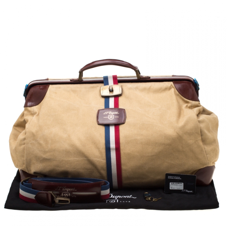 مملوكة مسبقًا S.T. Dupont Beige/Brown Canvas and Leather Bogie Duffle Bag