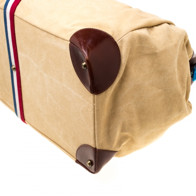 مملوكة مسبقًا S.T. Dupont Beige/Brown Canvas and Leather Bogie Duffle Bag