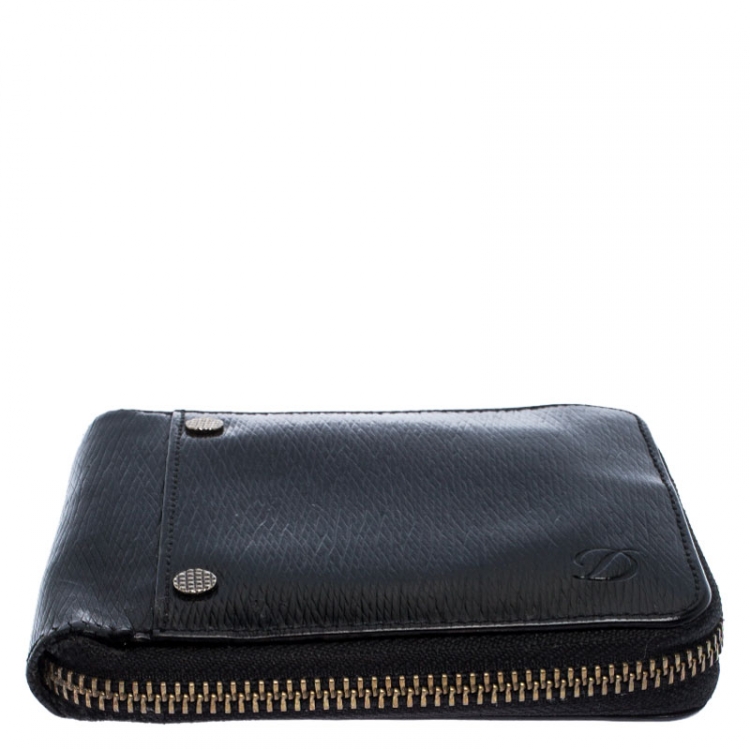 Pre Owned S.T. Dupont Black Leather Zipped Compact Wallet