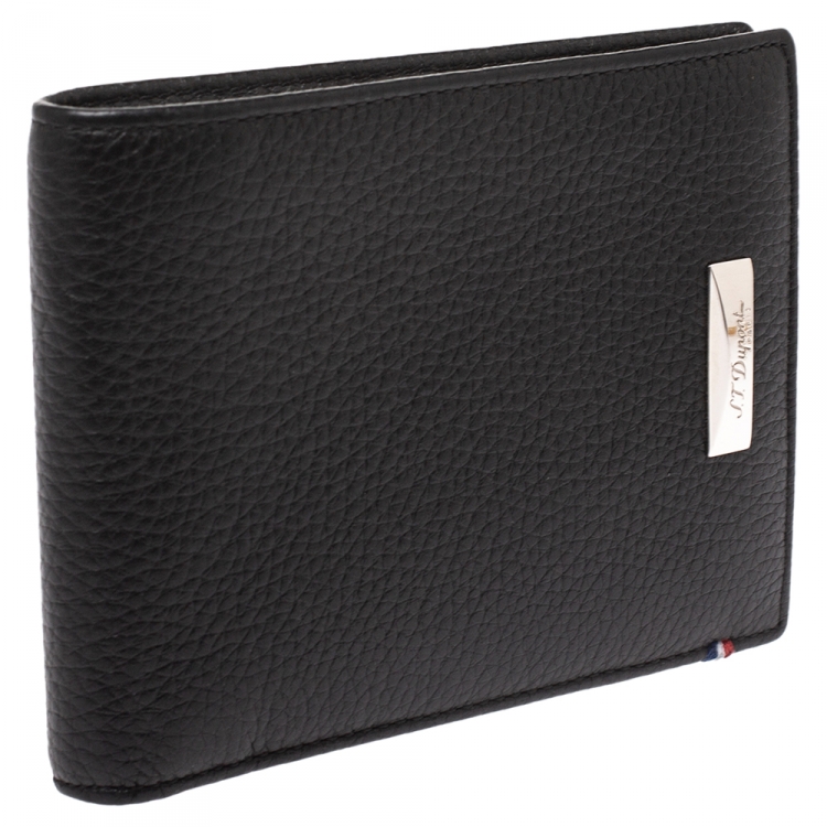 Pre Owned S.T. Dupont Black Carbon Leather Bifold Wallet