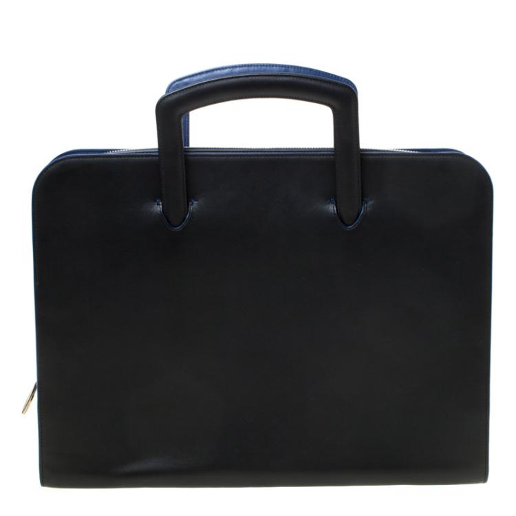 Pre Owned ST Dupont Black Leather Document Holder Line D Slim Briefcase