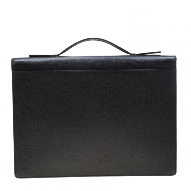 Pre Owned S.T. Dupont Black Leather Line D Gusset Briefcase