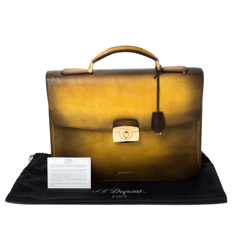 Pre Owned S.T. Dupont Yellow/Black Ombre Leather Atelier Document Holder Briefcase