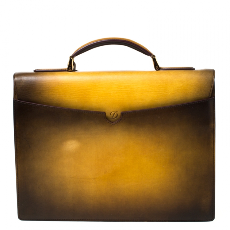 Pre Owned S.T. Dupont Yellow/Black Ombre Leather Atelier Document Holder Briefcase