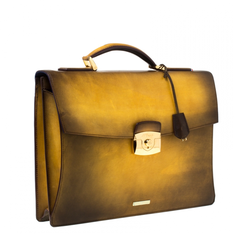 Pre Owned S.T. Dupont Yellow/Black Ombre Leather Atelier Document Holder Briefcase