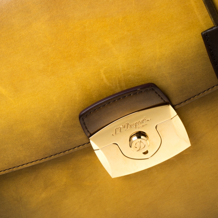 Pre Owned S.T. Dupont Yellow/Black Ombre Leather Atelier Document Holder Briefcase