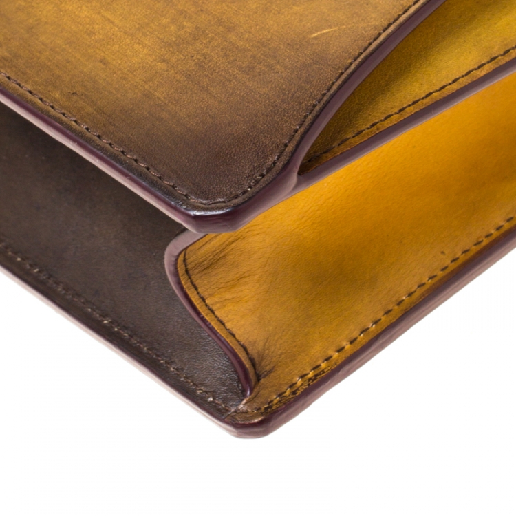 Pre Owned S.T. Dupont Yellow/Black Ombre Leather Atelier Document Holder Briefcase