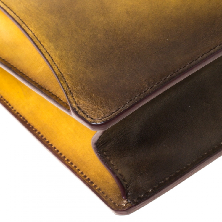 Pre Owned S.T. Dupont Yellow/Black Ombre Leather Atelier Document Holder Briefcase
