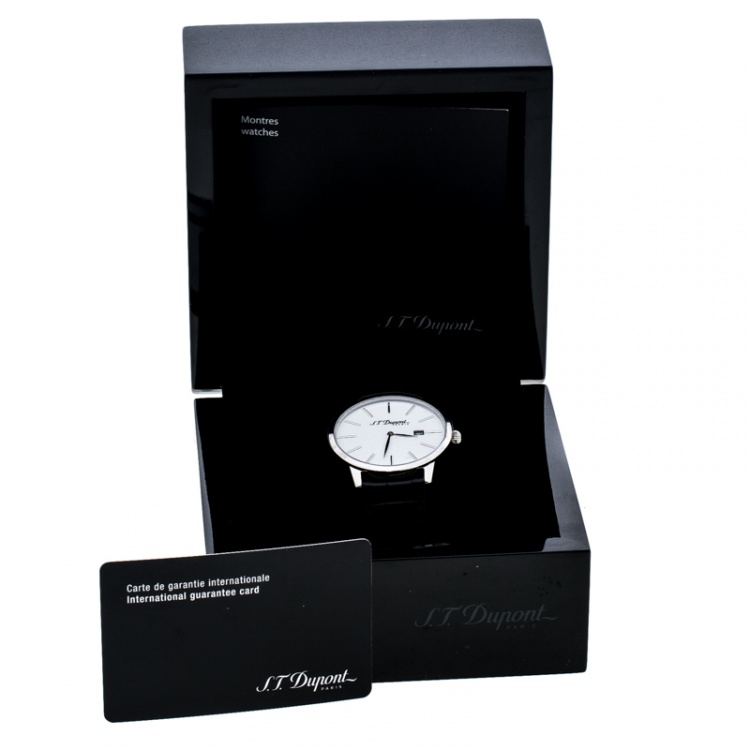 Pre Owned S.T. Dupont White Stainless Steel Men's Wristwatch 39 mm