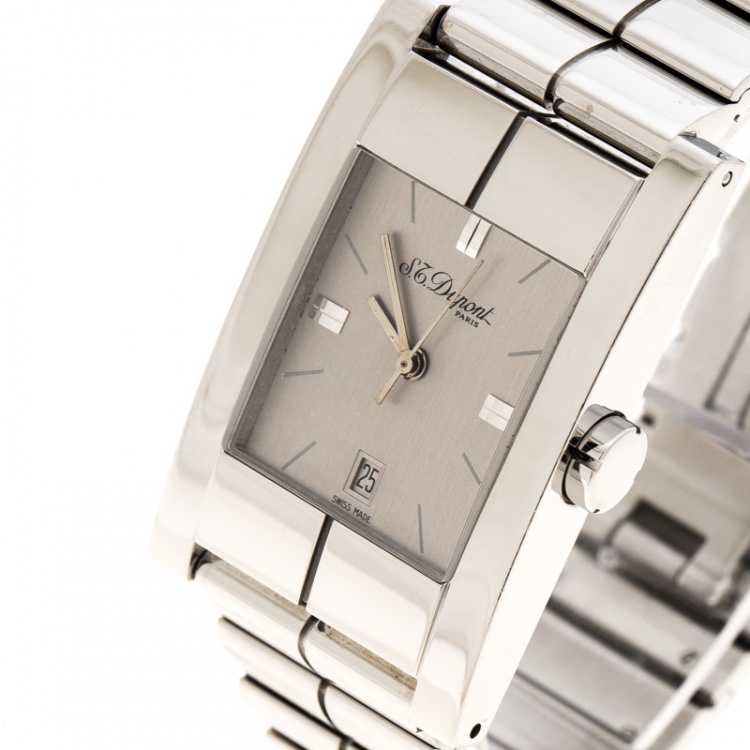 Pre Owned S.T. Dupont Silver  Stainless Steel 151F1CU83 Men's Wristwatch 25 mm