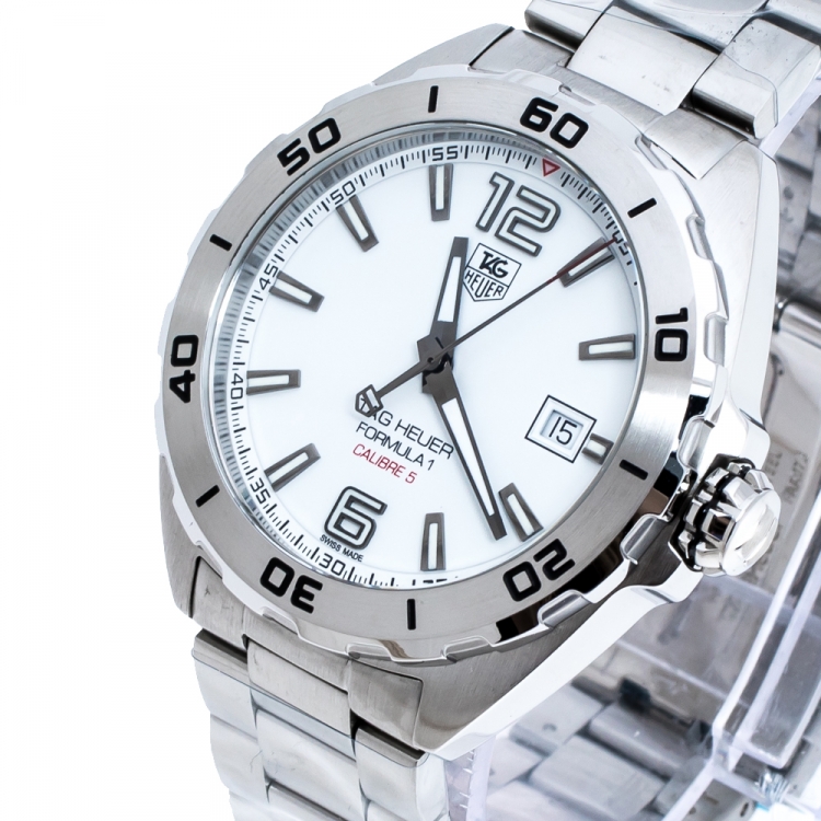 Pre Owned Tag Heuer White Stainless Steel Formula 1 WAZ1114.BA0875 Men's Wristwatch 41 mm