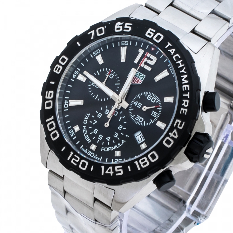 Pre Owned Tag Heuer Black Stainless Steel Formula 1 CAZ1010.BA0842 Chronograph Men's Wristwatch 43 mm