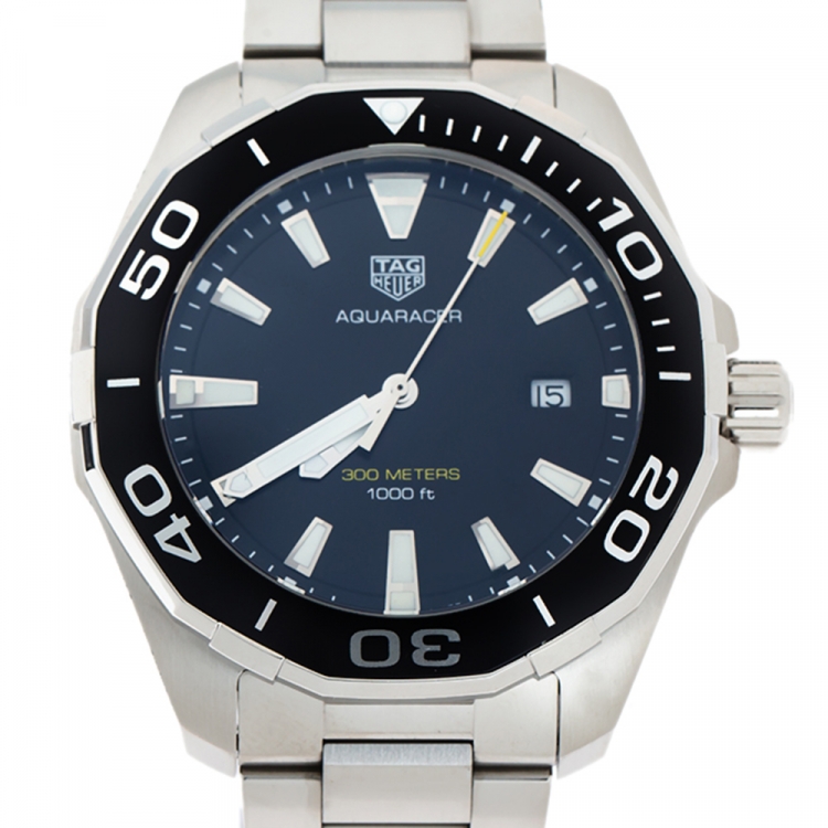 Pre Owned Tag Heuer Black Stainless Steel Aquaracer WAY101A.BA0746 Men's Wriswatch 43 mm