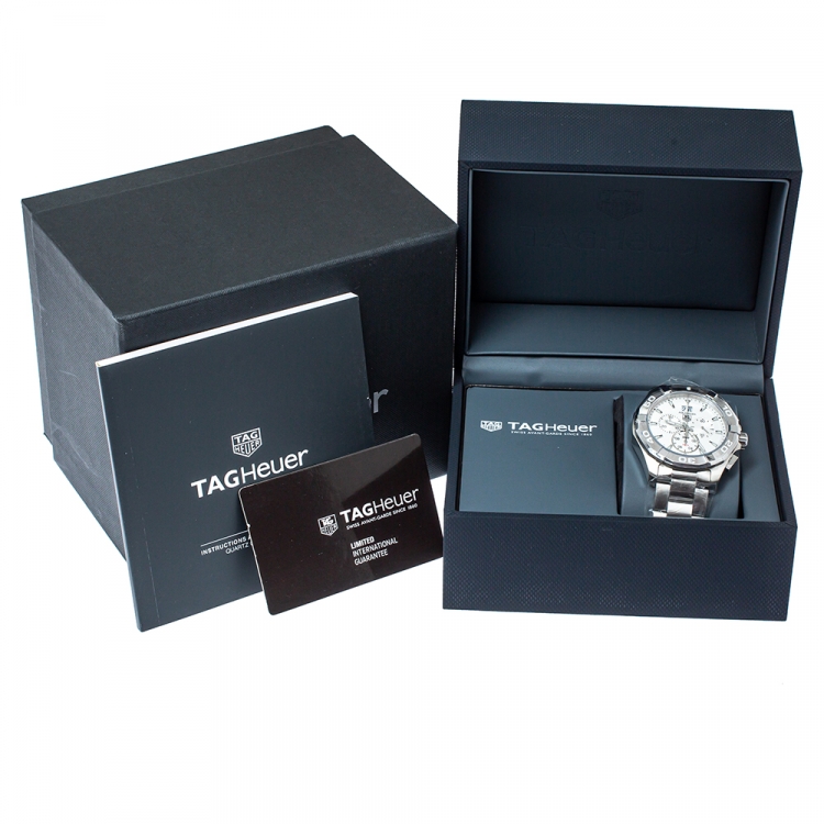 مملوكة مسبقًا Tag Heuer White Stainless Steel Aquaracer CAY1111 Quartz Men's Wristwatch 43MM
