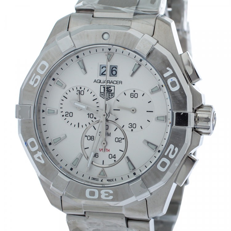 مملوكة مسبقًا Tag Heuer White Stainless Steel Aquaracer CAY1111 Quartz Men's Wristwatch 43MM