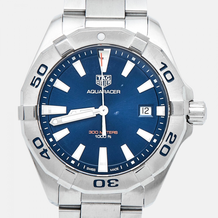 Pre Owned Tag Heuer Blue Stainless Steel Aquaracer WBD1112.BA0928 Men's Wristwatch 41 mm