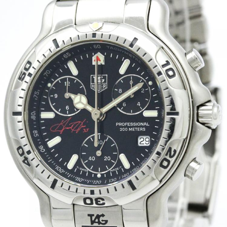 مملوكة مسبقًا Tag Heuer Black Stainless Steel 6000 Series Grant Hill Men's Wristwatch 40MM