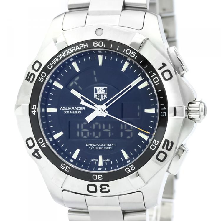 Pre Owned Tag Heuer Black Stainless Steel Aquaracer Men's Wristwatch 43MM