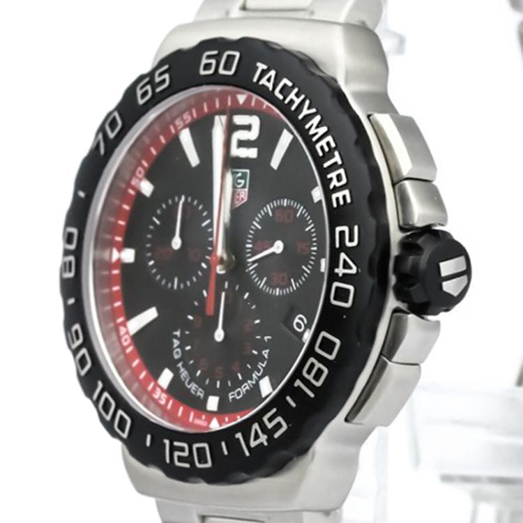 Pre Owned Tag Heuer Black Stainless Steel Formula 1 Chronograph Men's Wristwatch 42MM
