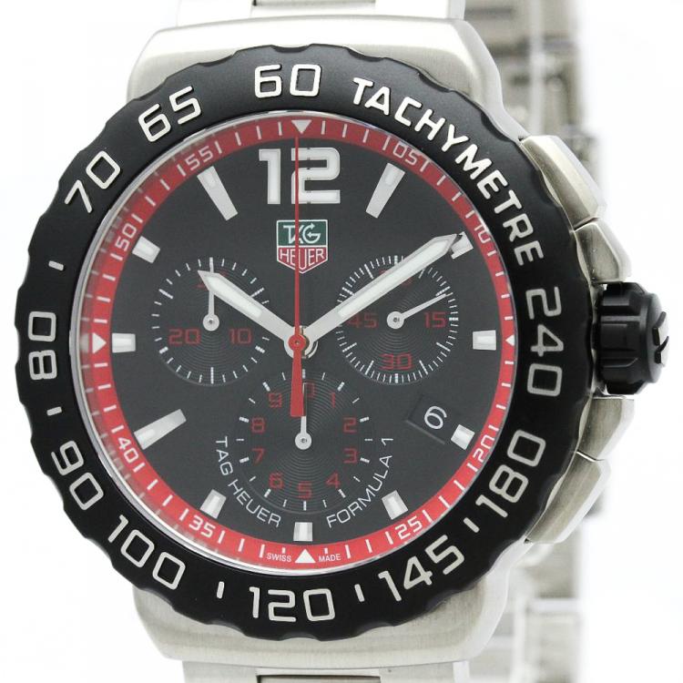 Pre Owned Tag Heuer Black Stainless Steel Formula 1 Chronograph Men's Wristwatch 42MM