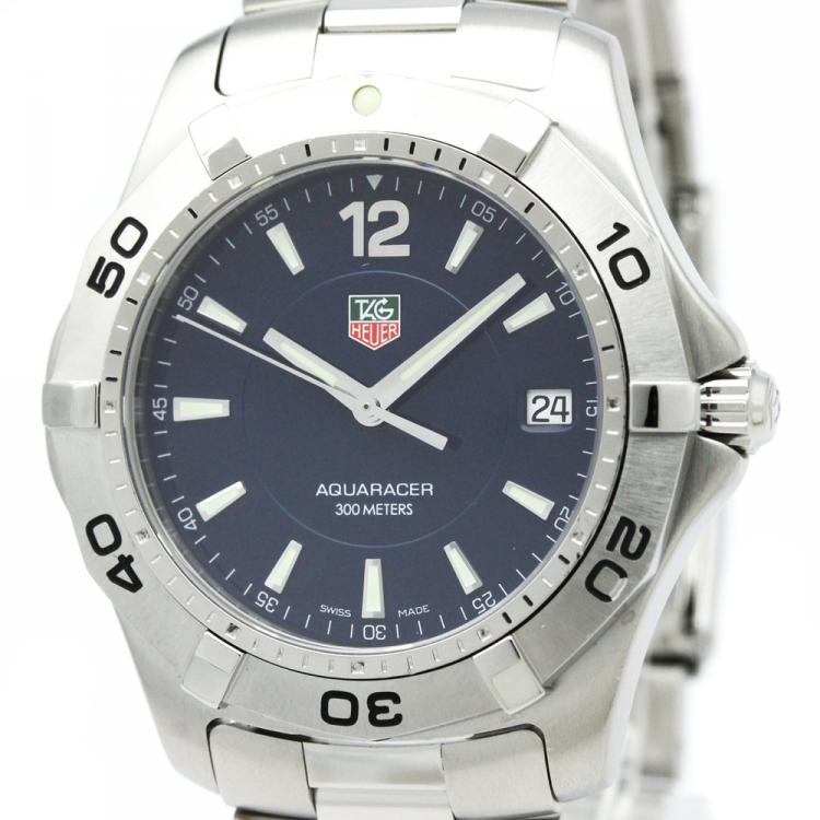 Pre Owned Tag Heuer Blue Stainless Steel Aquaracer Men's Wristwatch 39MM