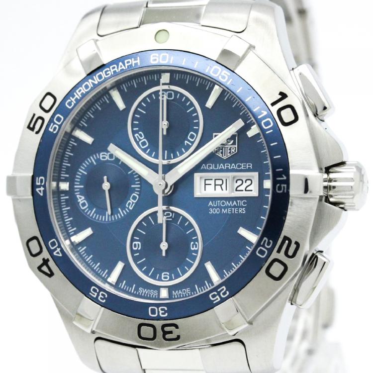 Pre Owned Tag Heuer Blue Stainless Steel Aquaracer Men's Wristwatch 44MM
