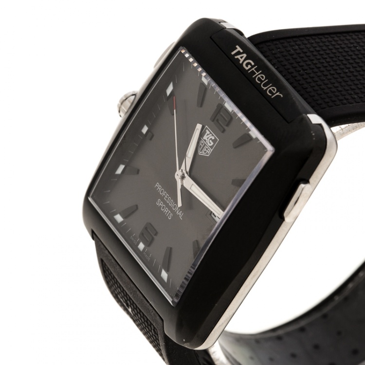 Pre Owned Tag Heuer Grey Stainless Steel Professional Golf WAE1113 Men's Wristwatch 36 mm