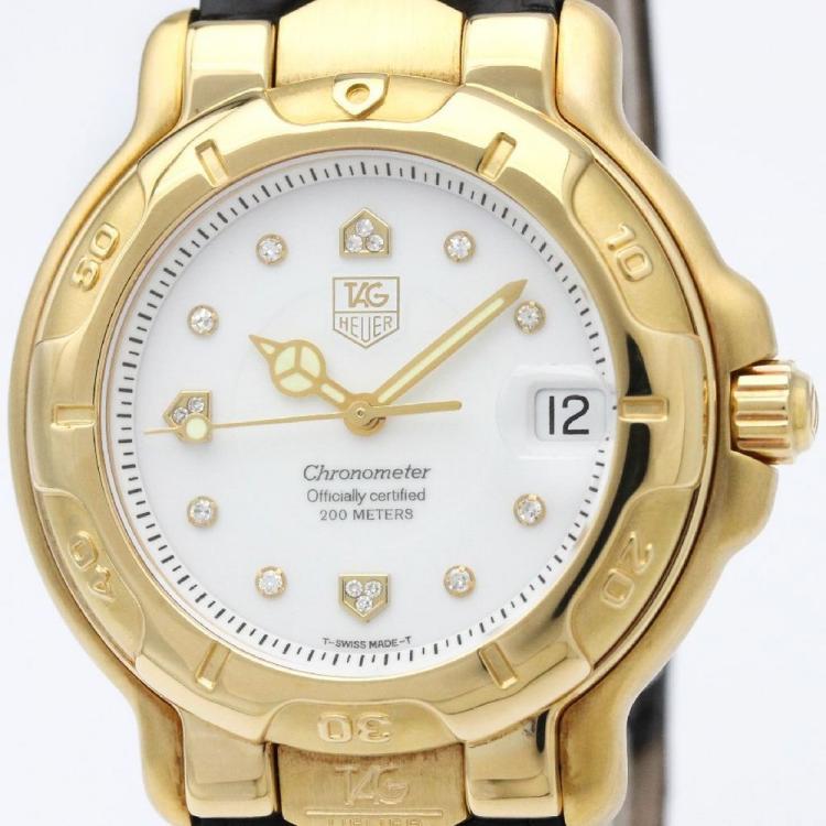 Pre Owned Tag Heuer White 18K Yellow Gold 6000 Series Men's Wristwatch 38MM