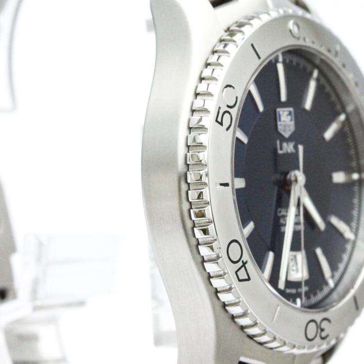 Pre Owned Tag Heuer Blue Stainless Steel Link Men's Wristwatch 42MM