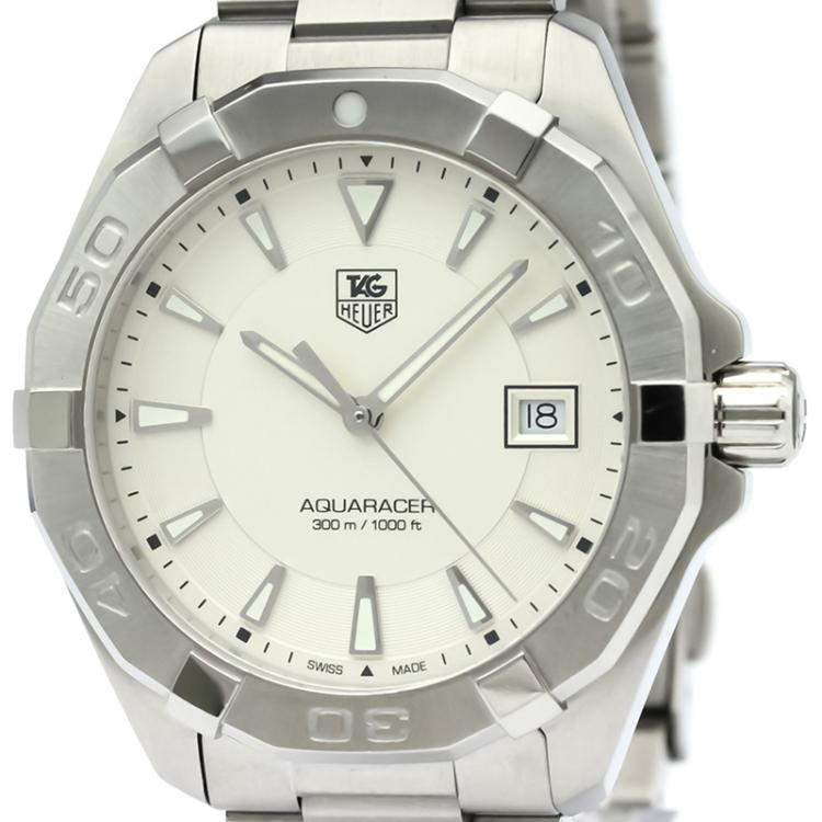 Pre Owned Tag Heuer Silver Stainless Steel Aquaracer Men's Wristwatch 40MM