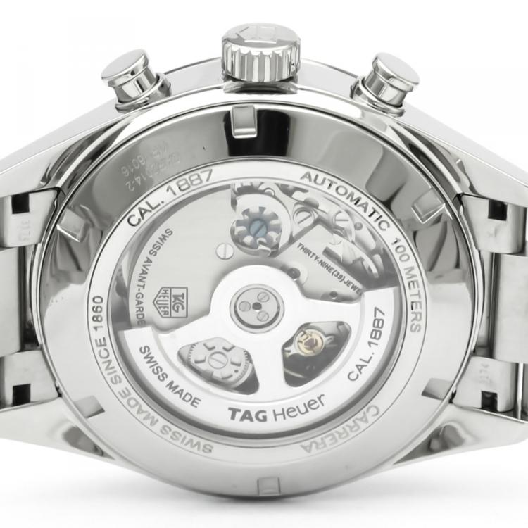 Pre Owned Tag Heuer Black Stainless Steel Carrera Calibre 1887 Men's Wristwatch 43MM