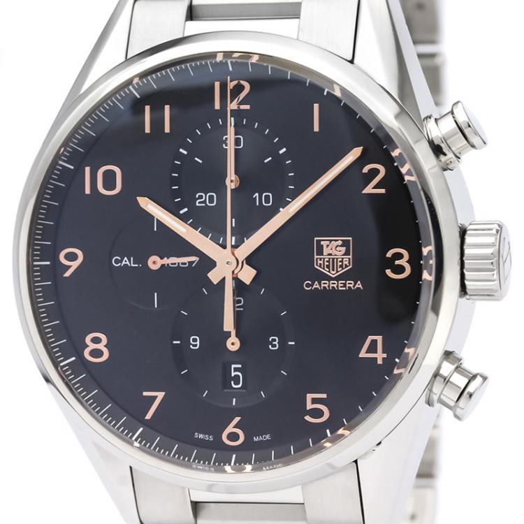 Pre Owned Tag Heuer Black Stainless Steel Carrera Calibre 1887 Men's Wristwatch 43MM