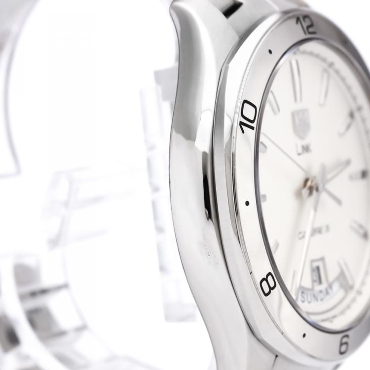 Pre Owned Tag Heuer Silver Stainless Steel Link Calibre 5 Day-Date Men's Wristwatch 42MM