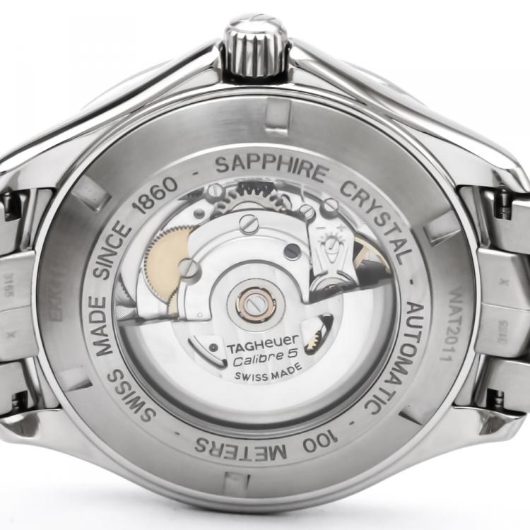Pre Owned Tag Heuer Silver Stainless Steel Link Calibre 5 Day-Date Men's Wristwatch 42MM