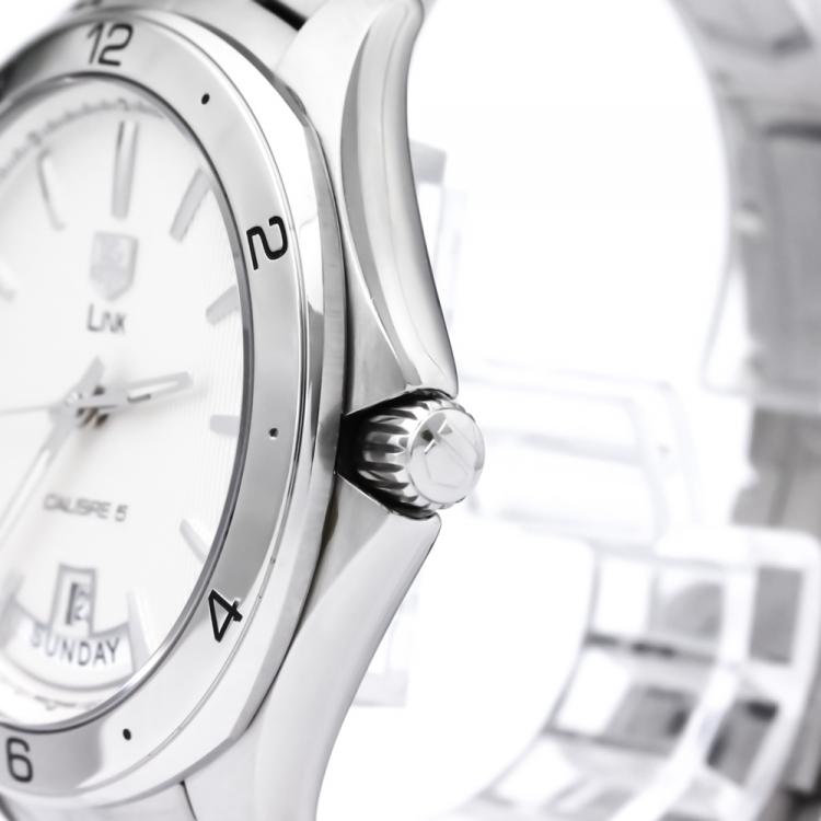 Pre Owned Tag Heuer Silver Stainless Steel Link Calibre 5 Day-Date Men's Wristwatch 42MM