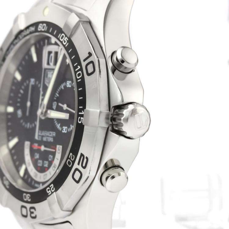 Pre Owned Tag Heuer Black Stainless Steel Aquaracer Chronograph Grand Date CAF101A Men's Wristwatch 44MM