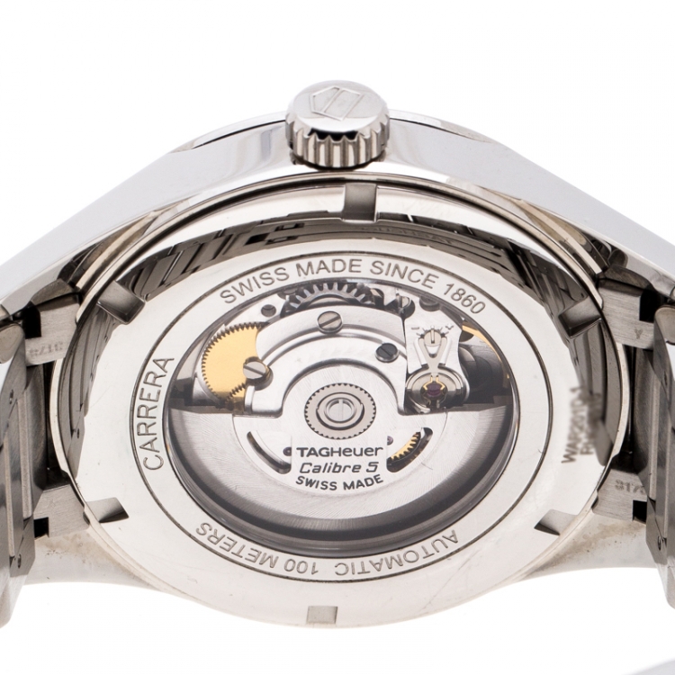 Pre Owned Tag Heuer Silver White Stainless Steel Carrera Caliber 5 WAR201D.BA0723 Men's Wristwatch 40 mm