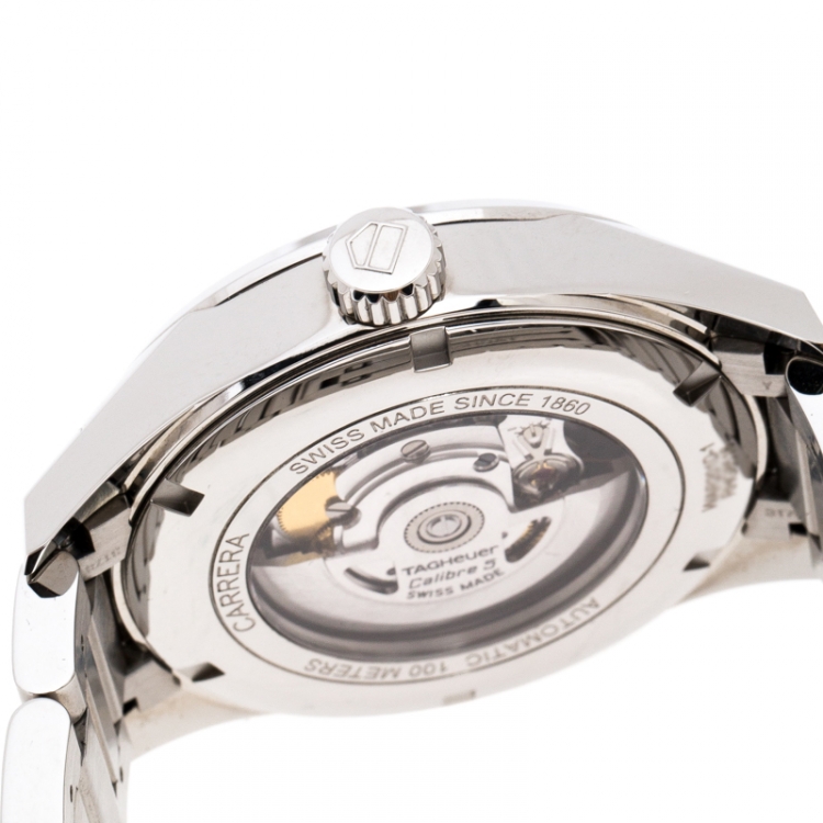 Pre Owned Tag Heuer Silver White Stainless Steel Carrera Caliber 5 WAR201D.BA0723 Men's Wristwatch 40 mm