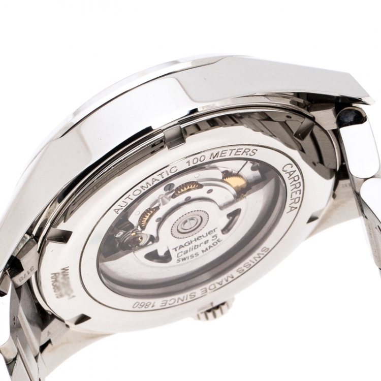 Pre Owned Tag Heuer Silver White Stainless Steel Carrera Caliber 5 WAR201D.BA0723 Men's Wristwatch 40 mm